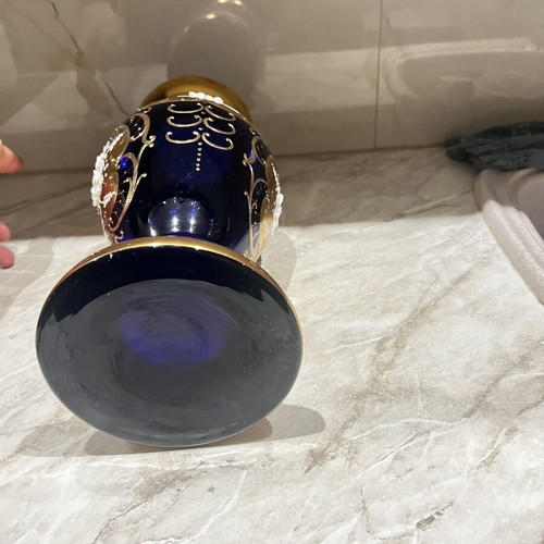 Vintage Blue-Gold Handmade Vase in Excellent Condition