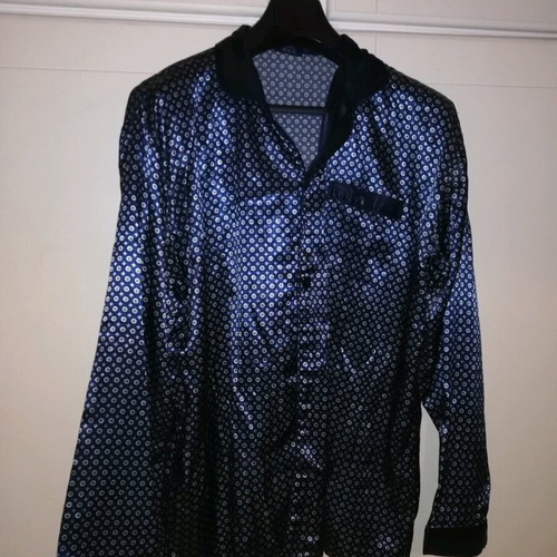 Men's satin pajama large black and blue like new
