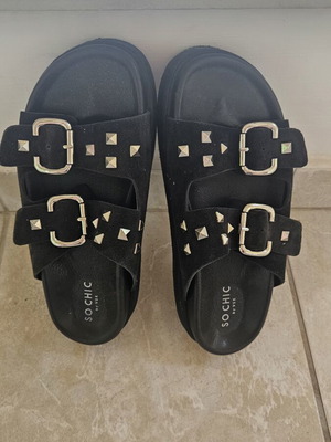 So Chic by Vsk σουέντ πέδιλα πλατφόρμες, μαύρα, νούμερο 38