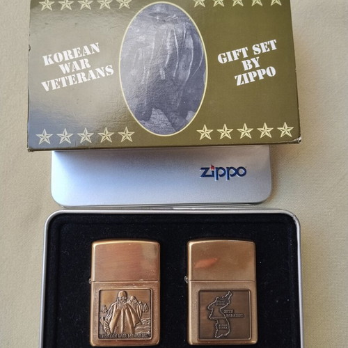 Zippo Korean War Veterans Double Set solid brass mint condition