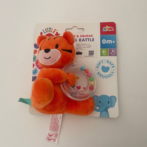 Baby rattle ring with plush tiger and colorful beads new