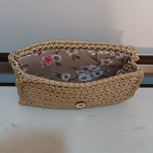 Handmade Crochet Clutch Bag new with floral lining, beige
