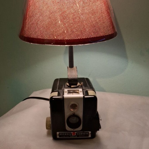 Handmade lamp from vintage Kodak Brownie Hawkeye camera
