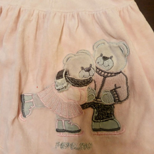 Baby velour dress used, pink with embroidered bears 12 months