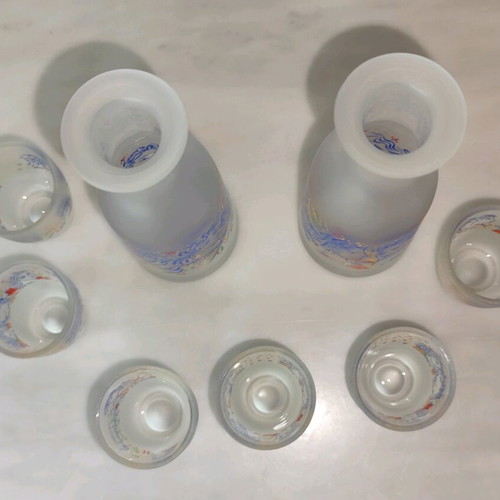 Set of 2 carafes and 6 shot glasses decorated with Giorgos Stathopoulos art