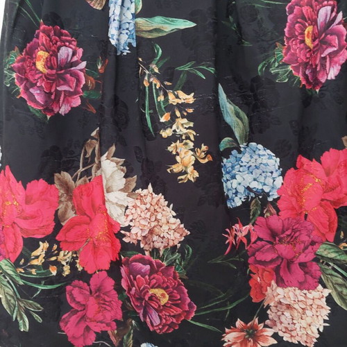 Midi skirt embossed floral A-line like new, black multicolor