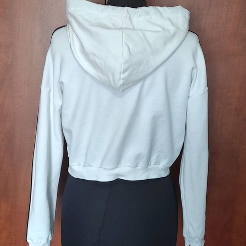 White Cropped Jacket with Hood and Sporty Stripes like new