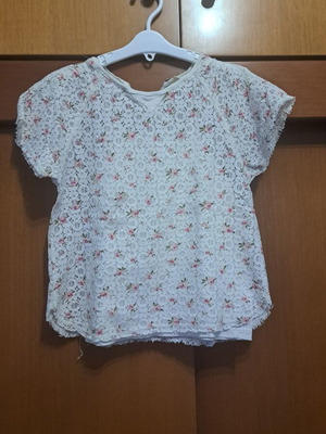 Zara girls' blouse with lace used, beige, size 116 cm
