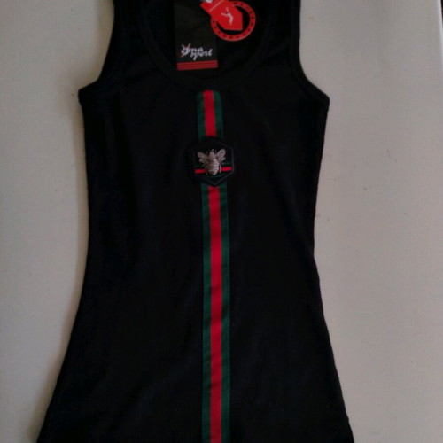 Black Rib Tank Top new with metal bee emblem and web stripe