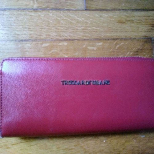 Trussardi Jeans large red leather wallet like new