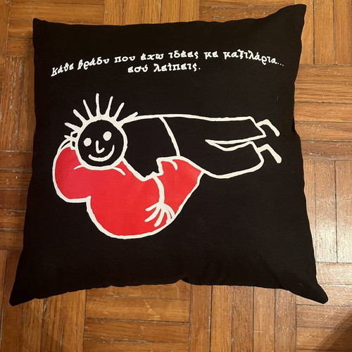 Decorative black pillow 30x30 cm with unique red and white design
