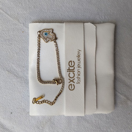Stainless Steel Bracelet with Hamsa and White Strass, Like New