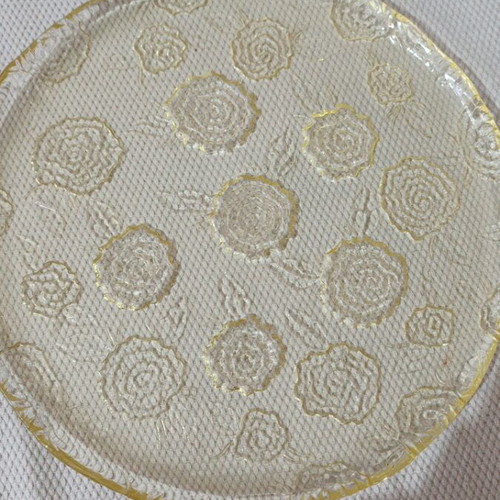 Vintage glass decorative plate with embossed flowers new