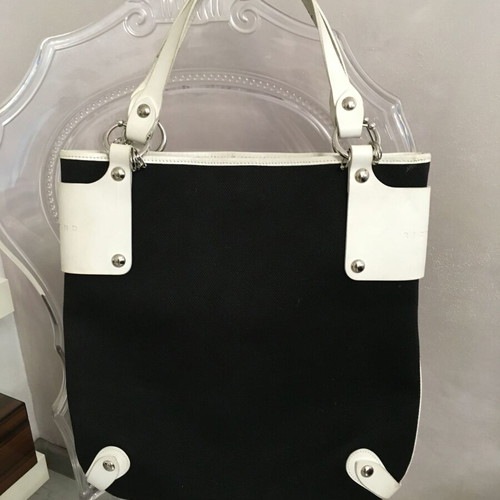 John Richmond shoulder bag used, genuine leather and fabric, black and white