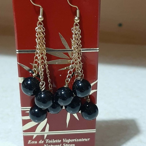 Earrings with onyx in steel new, black