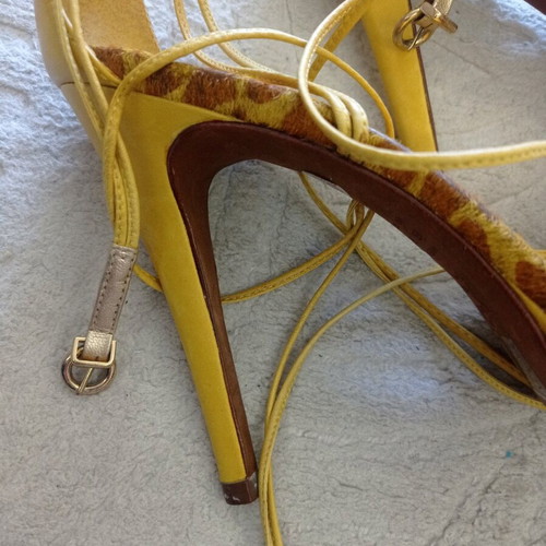 Schutz high-heeled sandals used, yellow-brown, size 40, pony leather
