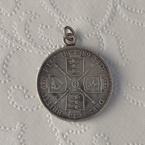 British silver double florin coin 1889, Queen Victoria Jubilee head