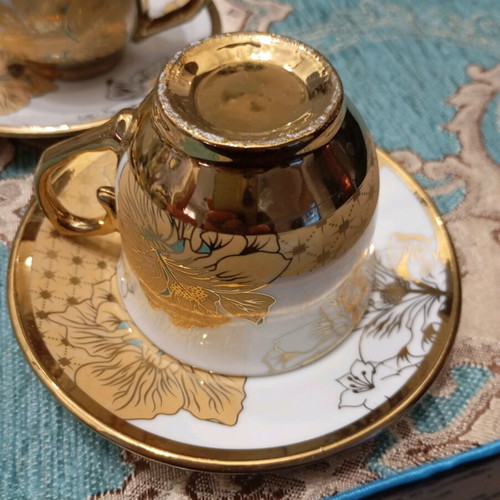 Vintage Japanese Coffee Set New, Satsuma Porcelain with Gold Trim