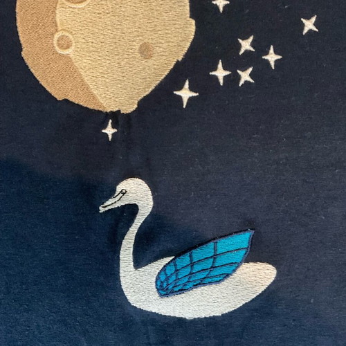 Blue blouse size S with moonlight swan print and embroidery, new