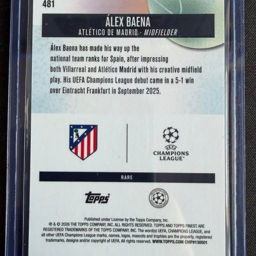 Alex Baena 2025-26 Topps Finest UEFA Rare Blue Checker card new