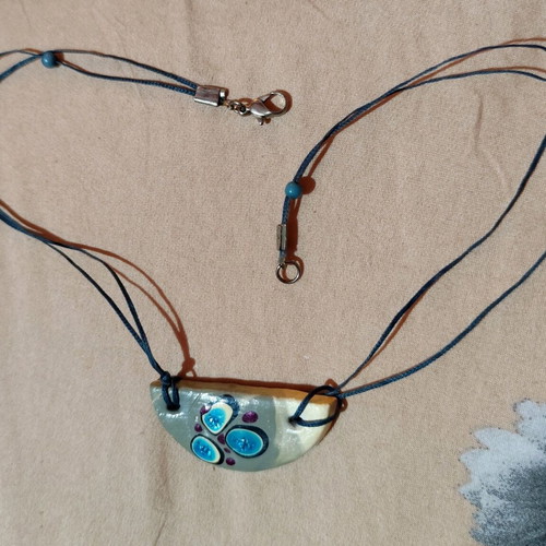 Necklace with painted stone like new, gray and blue