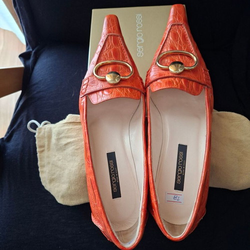 Sergio Rossi Croco Pumps No 38 Orange New, 5 cm Heel