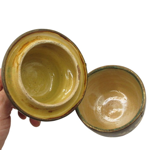 Moroccan ceramic jar vintage like new with lid and brass fittings 1950-1960