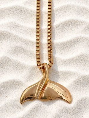Stainless steel necklace with Venetian chain and dolphin tail pendant gold new