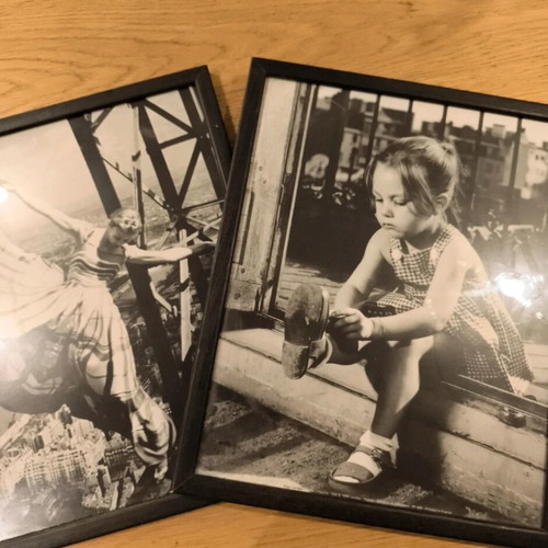 Vintage photos used, set of 2 with wooden frames 26x32