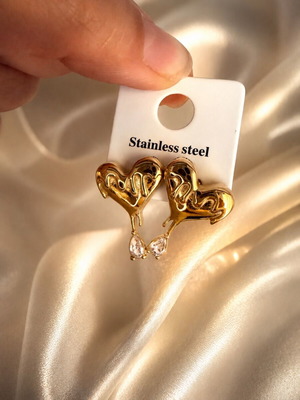 Steel gold heart earrings new, resistant and non-tarnishing