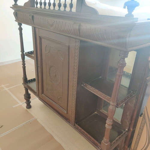 Cycladic furniture used, solid wood with carved details, two pieces