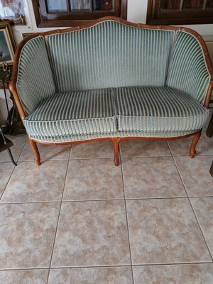 Wooden living room set used with three-seat sofa, two-seat sofa, armchair, and table