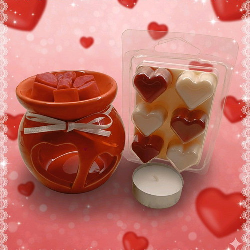 Aromatherapy burner with heart designs and plant-based wax melts salted caramel scent new
