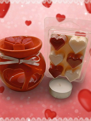 Aromatherapy burner with heart designs and plant-based wax melts salted caramel scent new
