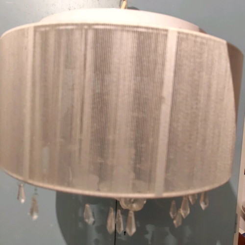 Pendant lamp like new with fabric shade and grey crystals