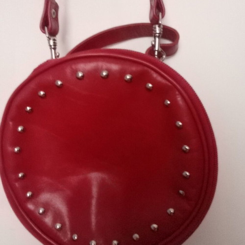 Leather crossbody bag red used with studs and shoulder strap
