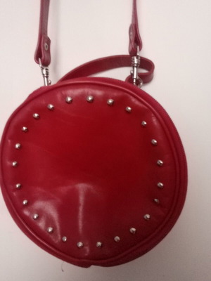 Leather crossbody bag red used with studs and shoulder strap