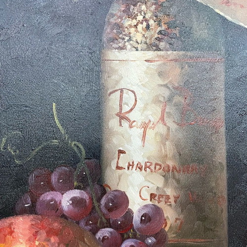 Oil painting used with wine bottle theme in frame