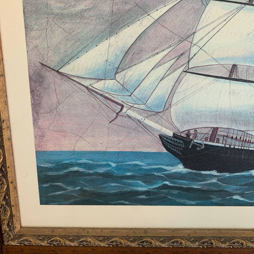 Vintage ship painting 67x50 cm like new
