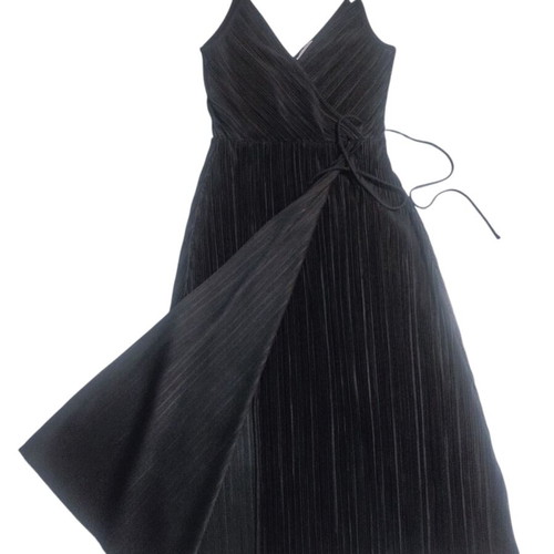 Long pleated dress H&M black, wrap style, size XS fits S, like new