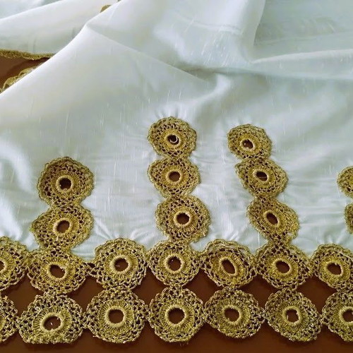 Set of 3 Handmade Table Runners with Golden Crochet Lace like new
