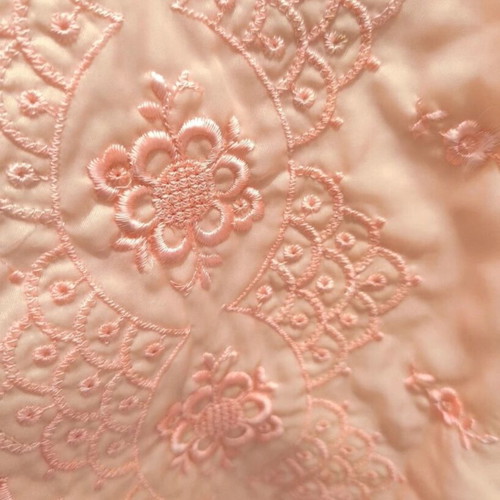 Vintage double bed bridal cover like new, pink-salmon with floral embroidery