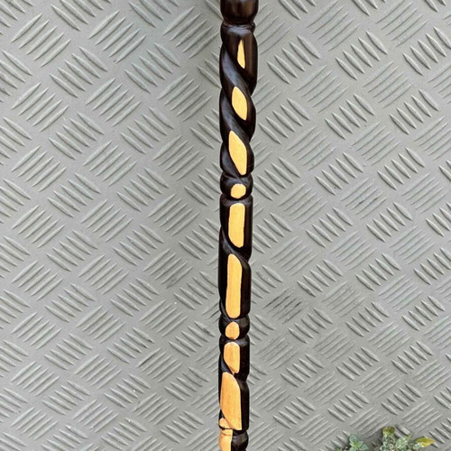 Handmade wooden cane with horse head used, carved artistic detail