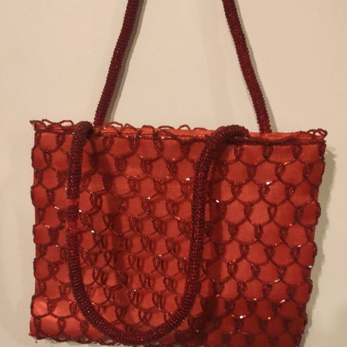 Evening bags like new, red and brown satin with beads