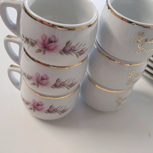 Ionia coffee set new, 6 saucers, 6 cups with gold details