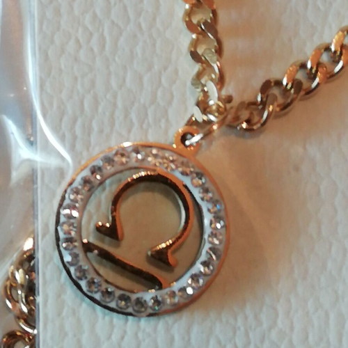 Libra necklace gold plated steel with clear zirconia new
