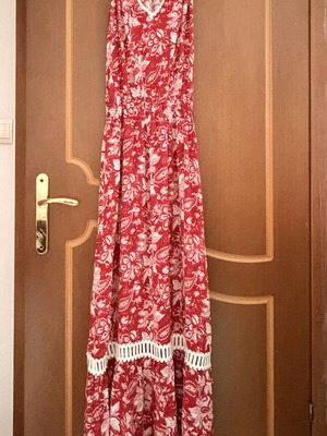 On Line maxi dress with red and white patterns size S like new