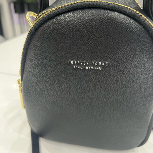 Forever Young small women's backpack new, black, eco leather