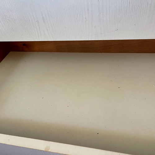 Children's bed with desk and drawers used, white with pink details