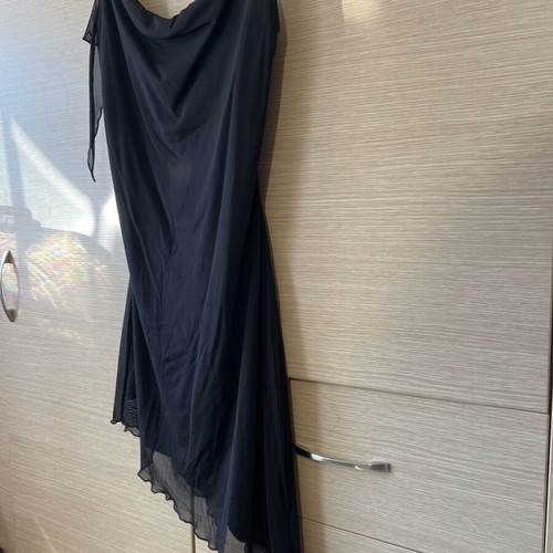 Black asymmetrical Lynne dress like new with rhinestones on straps